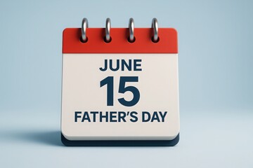 Poster - Calendar Page Displaying June 15th Marked for Fathers Day with Red Border and Silver Rings on Light Blue