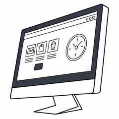 Poster - Modern digital computer monitor displaying interface elements in minimalist black and white style