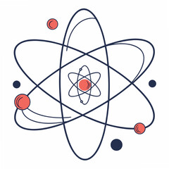 Poster - Scientific illustration of an atom depicting electrons orbiting the nucleus with a clean minimalist design