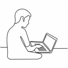 Poster - Outline illustration of a person working on a laptop suitable for digital illustration and various design projects