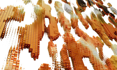 Aufkleber - 3D rendering of abstract orange cube pattern.  Ideal for tech, data, or innovation concepts.