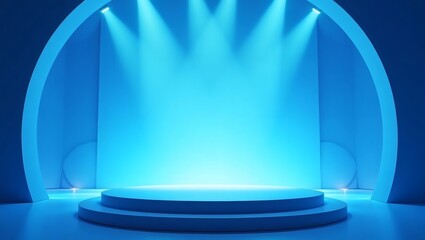Aufkleber - A blue spotlight illuminating a podium in a futuristic setting