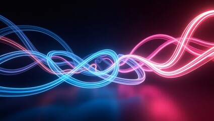 Aufkleber - Abstract neon light streaks with blue and red hues, flowing gracefully against a dark background