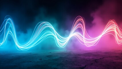 Aufkleber - A vibrant neon wave of energy gracefully dances across the dark canvas, casting an enchanting glow and creating a mesmerizing visual experience