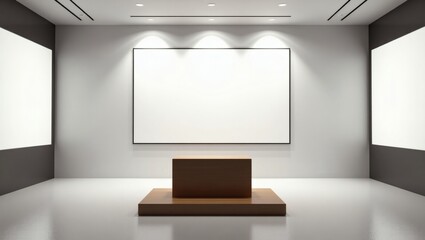 Aufkleber - Modern exhibition hall interior with blank canvases illuminated by spotlights