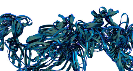 Aufkleber - Intricate teal ribbons swirl in a dynamic 3D render, perfect for abstract backgrounds or design elements.