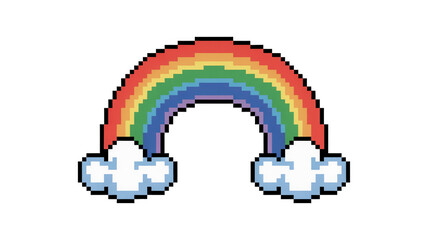 Fototapete - Colorful pixelated rainbow arching over two small clouds, with transparent background, ideal for creative projects related to weather, fantasy, or childhood themes