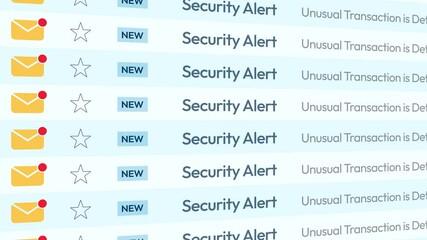 Poster - Security Alert email notifications on the screen 4k animation. Alert, security, hacking, spam
