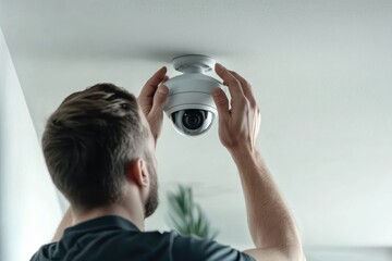 Poster - Security specialist sets up surveillance equipment in indoor setting for monitoring purposes