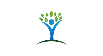Stylized Person with Leaves Above Standing on a Hill