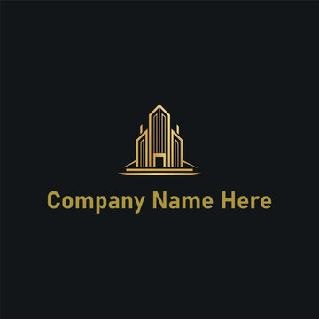  Gold real estate logo with a highrise and house outline