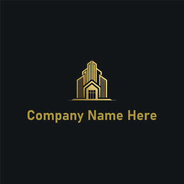  Gold real estate logo with a highrise and house outline