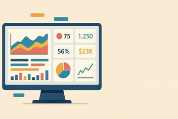 Poster - Colorful Data Visualization on Computer Screen with Graphs and Charts for Business Insights