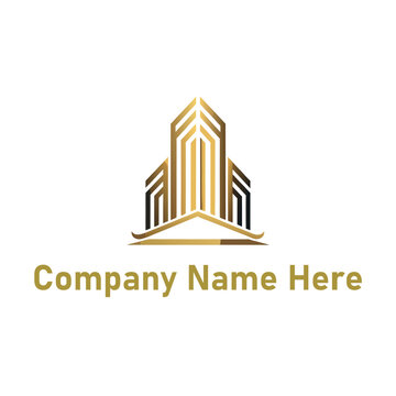  Gold real estate logo with a highrise and house outline