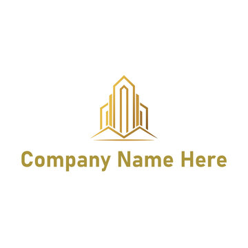  Gold real estate logo with a highrise and house outline
