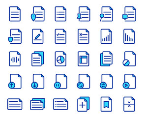 Poster - Document and File Management Line Icons Set: Business, Office, Data, Report, Folder, Paperwork, Upload, Download, Security, Edit, Graph, Chart Symbols. Editable Vector