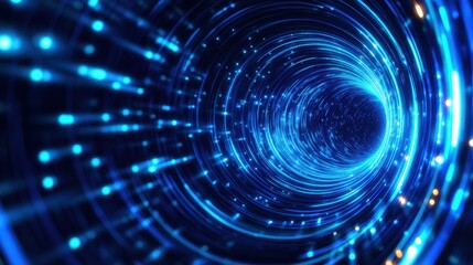 Aufkleber - Abstract digital tunnel with glowing blue lights, creating a sense of depth and motion