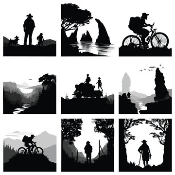 adventure silhouette set, Black silhouette 