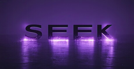 Aufkleber - Purple text spells SEEK over water reflection. Dramatic lighting creates glowing effect. Minimalist design, dark background.