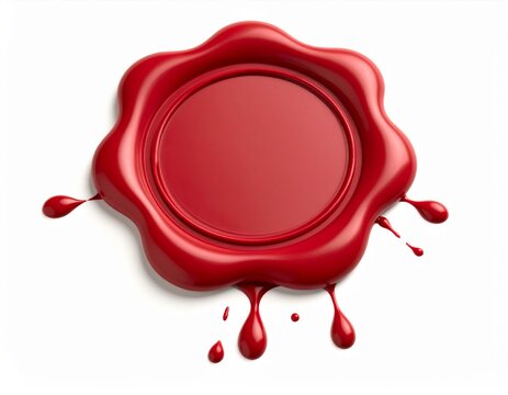 Red Wax Seal with Drips on White Background