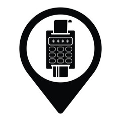 Poster - Pos terminal icon between location symbol. Modern glyph icon for pos payment system by credit card. Electronic payment and transaction processing. Vector illustration.