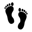 © STOCK CART - Vector illustration of two black footprints, side-by-side, depicting the soles of human feet with toes, isolated on a white background.