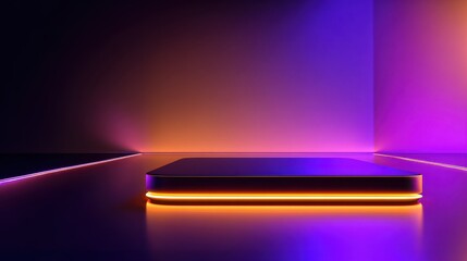 Poster - Vibrant illuminated platform in a modern abstract space with colorful gradient background