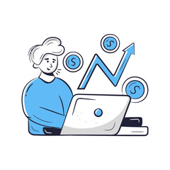Poster - Man laptop finance growth chart coin business investment success money online trading stock market profit income vector art illustrations