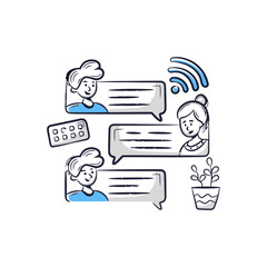 Poster - Chatting communication conversation dialogue discussion interacting messaging people talking wifi connection vector art illustrations
