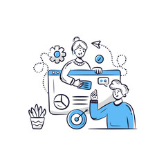 Poster - Illustration marketing strategy business teamwork collaboration planning design project team idea 100 vector art illustrations