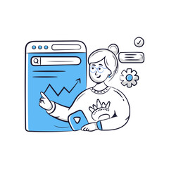 Poster - Seo analytics marketing strategy business data analysis woman search engine optimization growth graph chart vector art illustrations