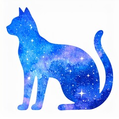 Wall Mural - Blue Watercolor Galaxy Cat Silhouette