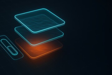 Poster - Futuristic Layers of Digital Interface in Vibrant Neon Colors with Abstract Background