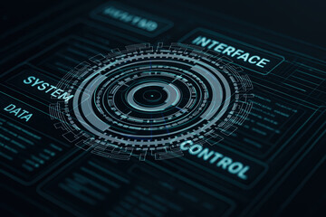 Poster - Futuristic Data Interface Control System Graphic with Circuits and Digital Elements