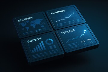 Poster - Digital business concepts illustrate strategy and planning efforts driving growth and success through informed decision-making in a modern workspace