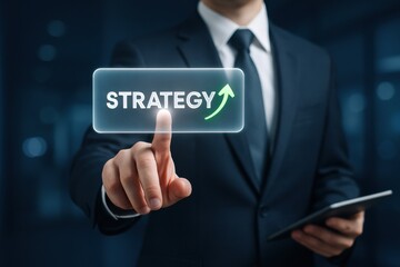 Poster - A businessman makes a key decision to drive growth and success by applying a clear strategy for business advancement and innovation