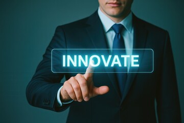 Poster - A business professional demonstrates strategic decision-making and leadership by interacting with a smart panel to drive innovation and growth in the workplace