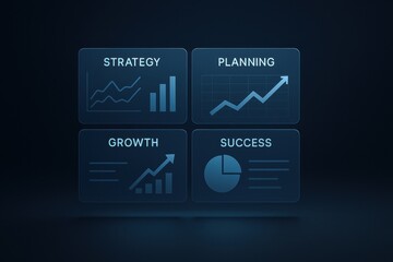 Poster - A futuristic business dashboard demonstrates strategy and planning to drive growth and success supporting informed decision-making in work environments