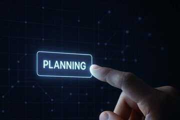 Poster - A close-up a activating a planning feature on a dark interface symbolizes strategic decision-making and business growth through innovation