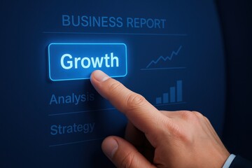 Poster - A business professional’s highlights the concept growth on a digital report emphasizing strategy and decision-making for success and efficient work