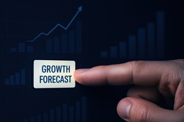 Poster - A presses a button labeled growth forecast on a dark analytics screen symbolizing strategy business decision and innovation for advancing success