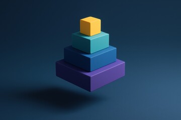 Poster - This floating stepped pyramid symbolizes strategic growth and business efficiency where each colored block represents key decisions driving innovation and leadership