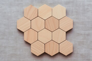 Poster - This illustrates a strategic arrangement wooden hexagon tiles symbolizing efficient decision making and growth in a business context emphasizing structure and innovation