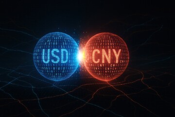 Poster - Innovative business strategy and efficient decision-making are highlighted by the dynamic clash digital currency symbols symbolizing growth and competitive leadership in global trade