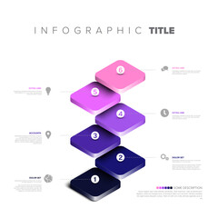Poster - Modern isometric vertical step infographic template illustrating process with 6 gradient colored steps. Versatile vertical step infographic design ideal for visualizing progression, stages, or options