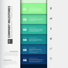 Poster - Modern vertical infographic template present your company milestones. Clean business infographic template features 6 steps, perfect for visualizing key process milestones or project timeline.