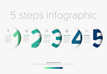 Poster - This clean, modern infographic template clearly illustrates a sequence of 5 steps. Utilize this versatile infographic design to visualize important steps in a horizontal layout.