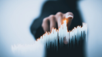Poster - Ascending Trends: A close-up shot showcases a person's hand interacting with an illuminated graph, symbolizing growth, success, and upward mobility.