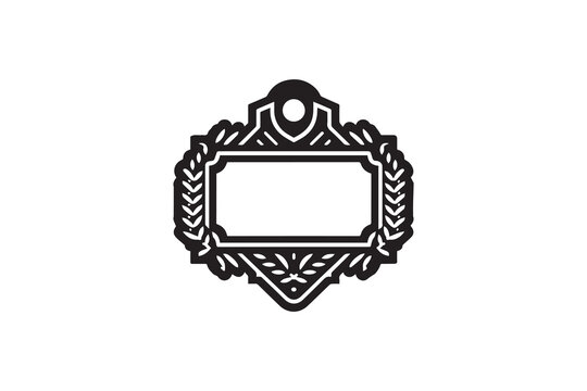A black-and-white  Label an badge frame  against a white background in a straightforward and inconspicuous vector silhouette
