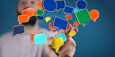 Poster - Abstract image of colorful speech bubbles connected, symbolizing communication and networking.